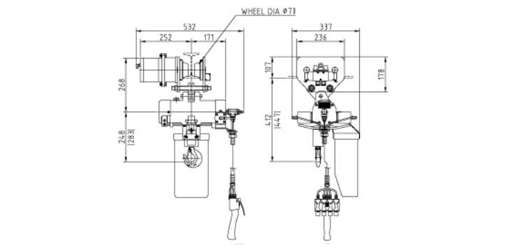韓國KHC KA1M氣動(dòng)葫蘆尺寸